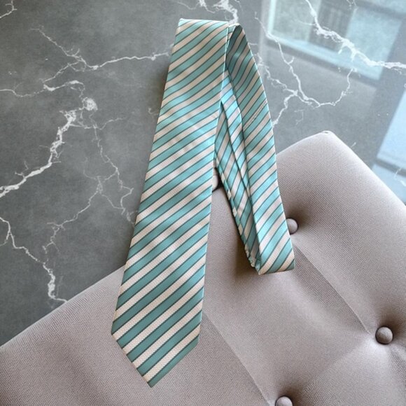 IMANI Men's Blue White Diagonal Striped Dress Tie - Picture 1 of 6